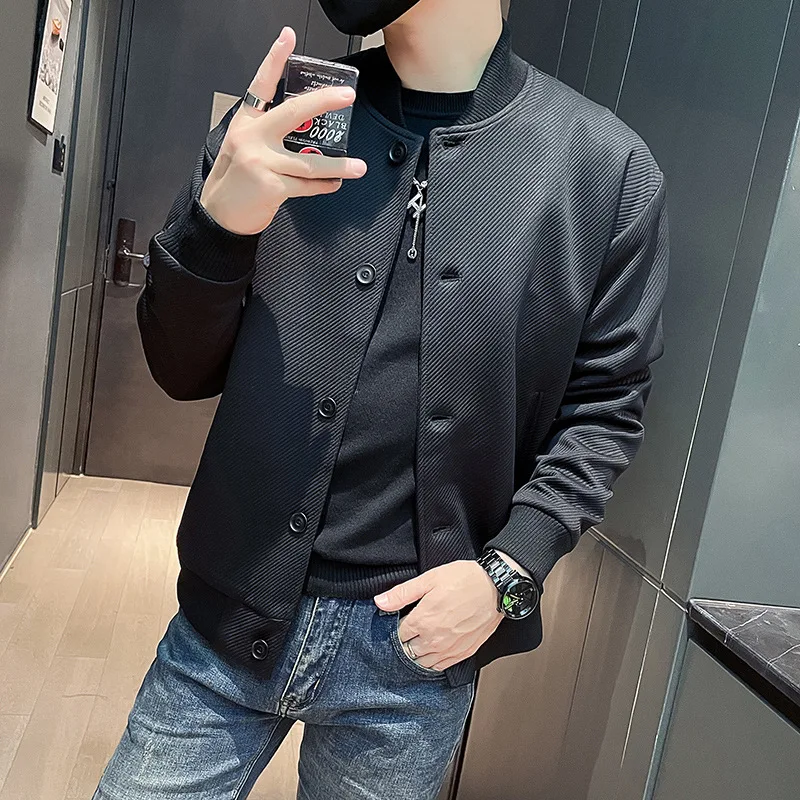 Men Bomber Jacket Spring Autumn Coat Baseball Jacket Sweatshirt Long Sleeve Single-breasted Loose Casual Outerwear Men Clothing