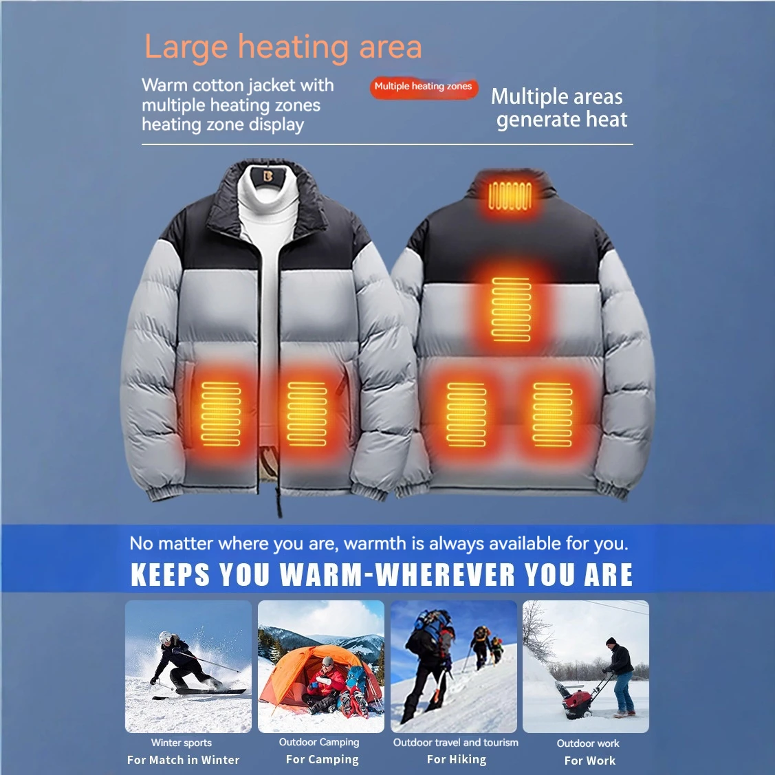 2025 inverno novo masculino jaqueta de aquecimento elétrico de 6 zonas usb casaco térmico à prova de vento com controle de aplicativo para snowboard caça