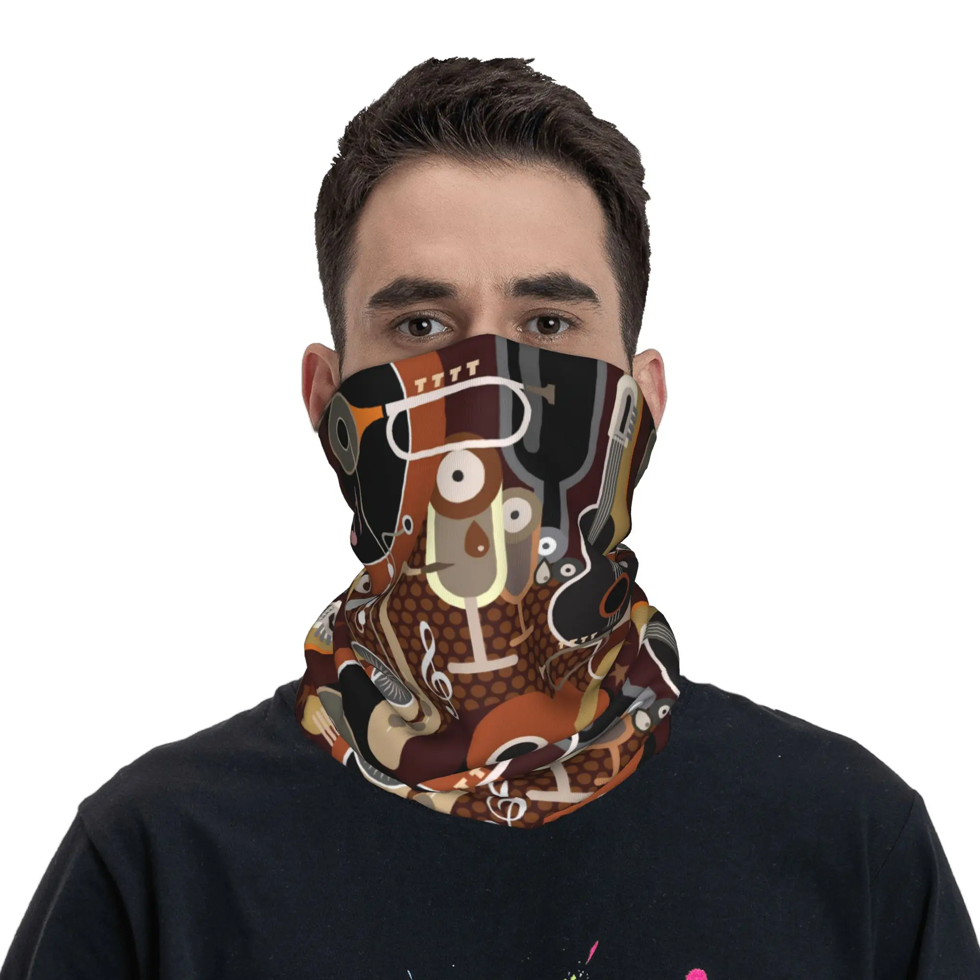 Retro Jazz Music Design Bandana Neck Gaiter Printed Mask Scarf Cycling Scarf Running Unisex Adult Washable