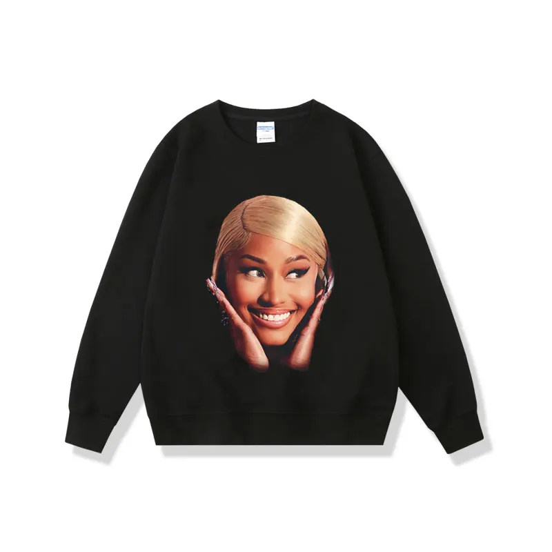 

Rapper Nicki Minaj Head Graphic Print Sweatshirt Men Women Hip Hop Fashion Oversized Pullover Male Vintage Causal Sweatshirts