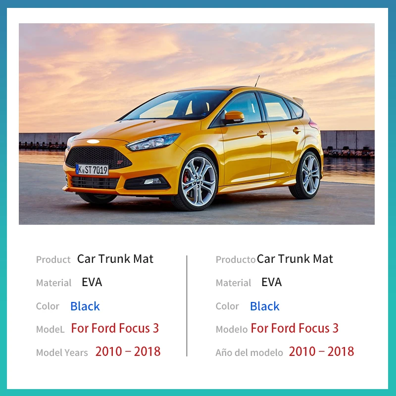 For Ford Focus 3 MK3 Accessories 2010~2018 2015 2016 2017 Auto Trunk Mat Floor Tray Liner Cargo Boot Carpet Waterproof Anti~slip