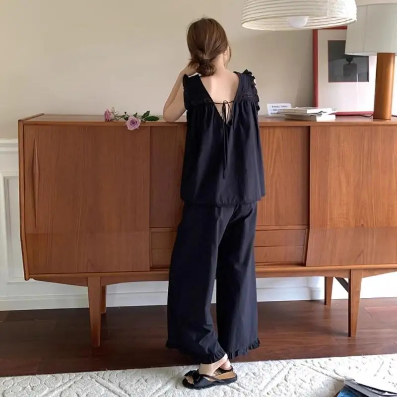 

Women's Sleepwear, Women's Summer Style, 2025 New Sleeveless Ruffled V-Neck Vest Shorts, Home Suit Set