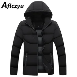 Casaco com capuz acolchoado monocromático masculino, Parkas grossas, casaco casual, Casacos masculinos, moda inverno