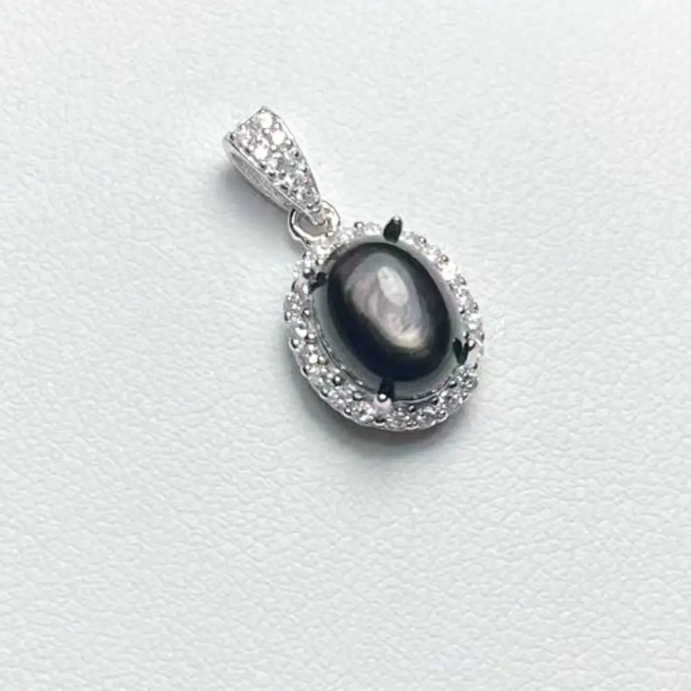 

925 sterling silver AKAC natural hypersthene pendant stone size approx 7*9mm