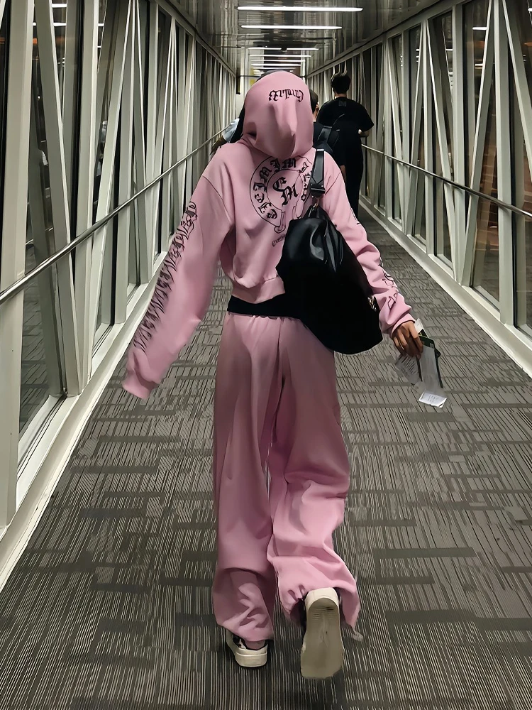 Felpa con Cappuccio Gotica con Stampa di Lettere, Doppia Cerniera, Slim Fit, Outfit Trendy per Ragazze, Giacca con Cappuccio Stile American Gothic