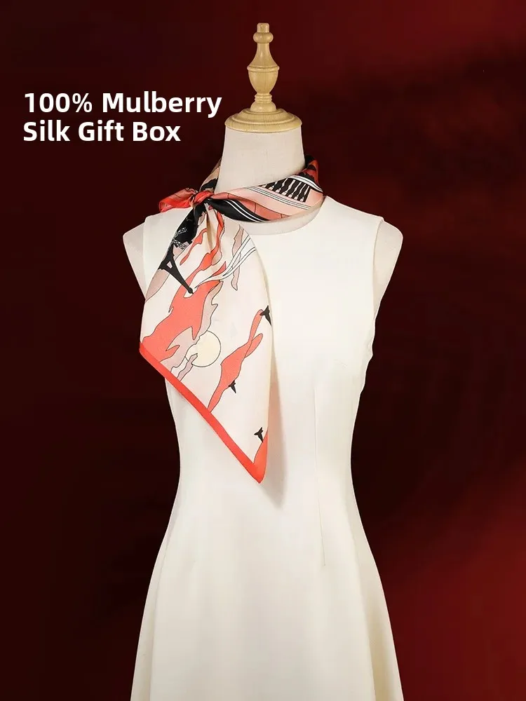 merridarno-silk-scarf-korean-style-women's-neck-wrap-mom's-model-birthday-gift-small-square-scarf-geometric-pattern-decorative