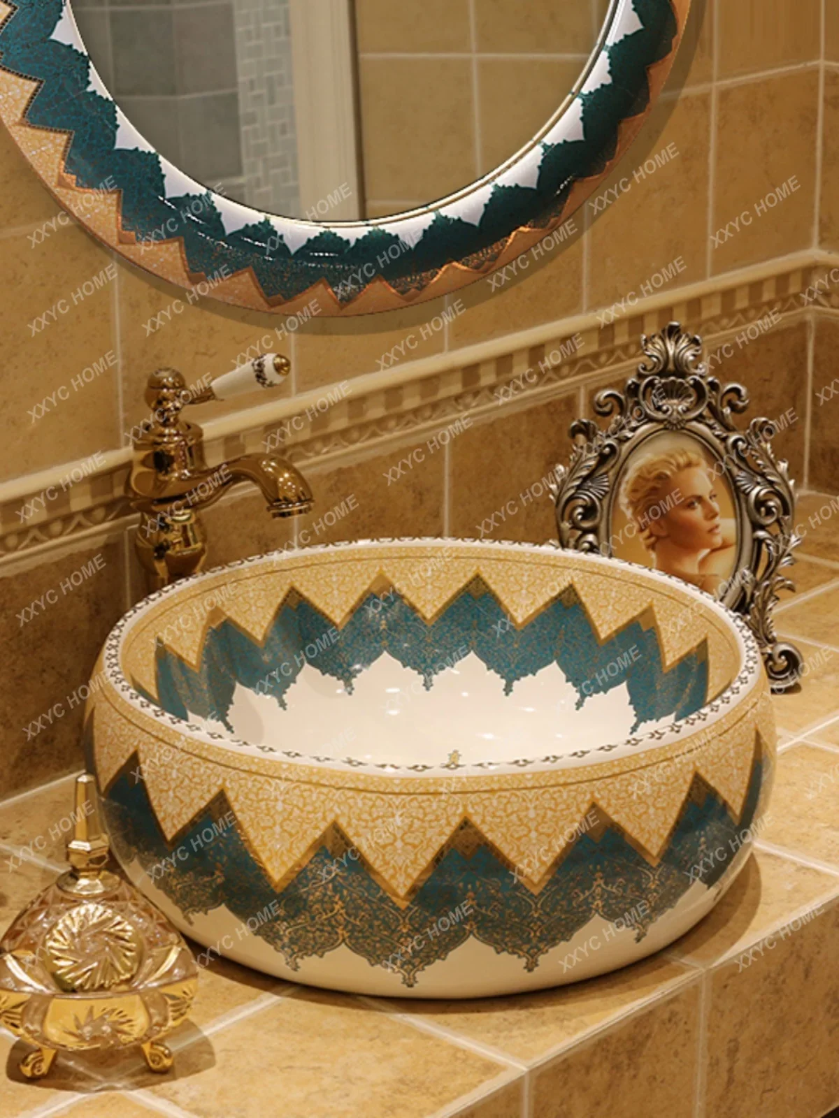 Mediterranean platform basin Household round platform sink American European ceramic art