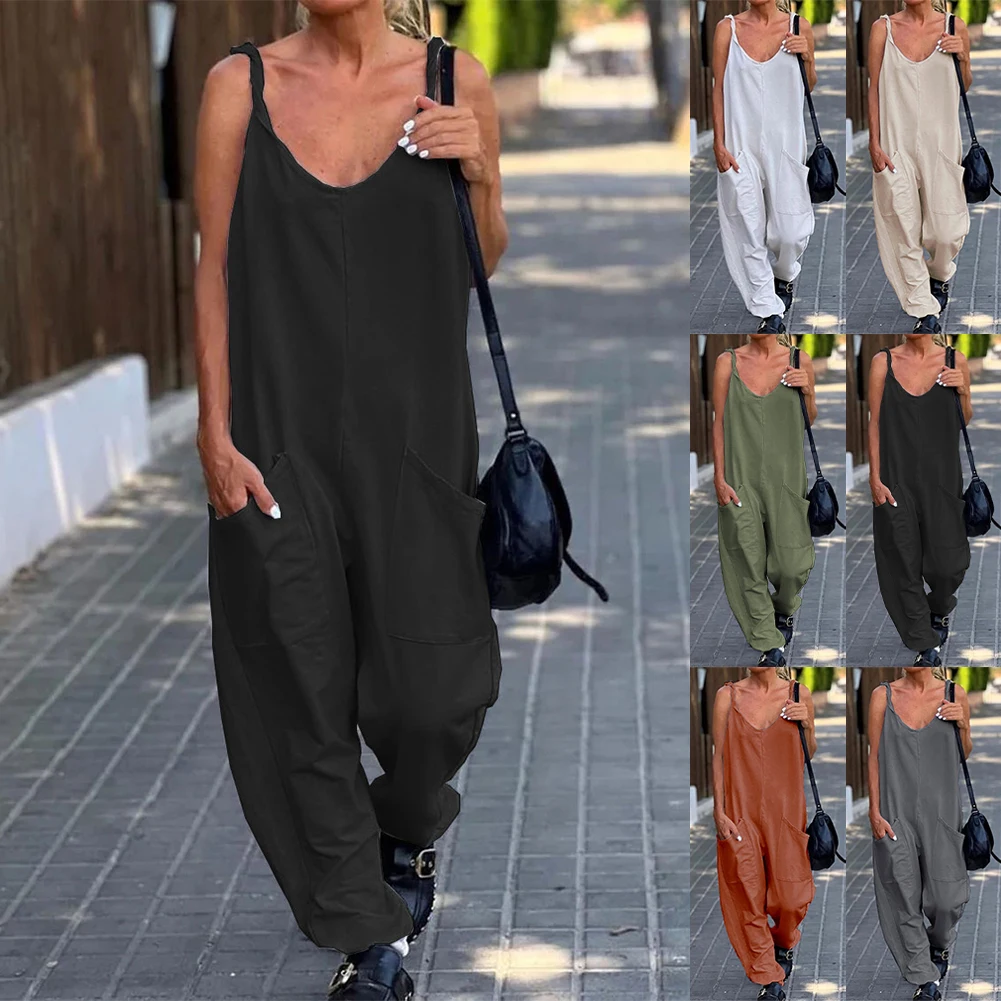 ファッションジャンプスーツ女性ロンパース女性ダンガリーレディースルーズオーバーオールオーバーサイズプレイスーツロンパース無地春