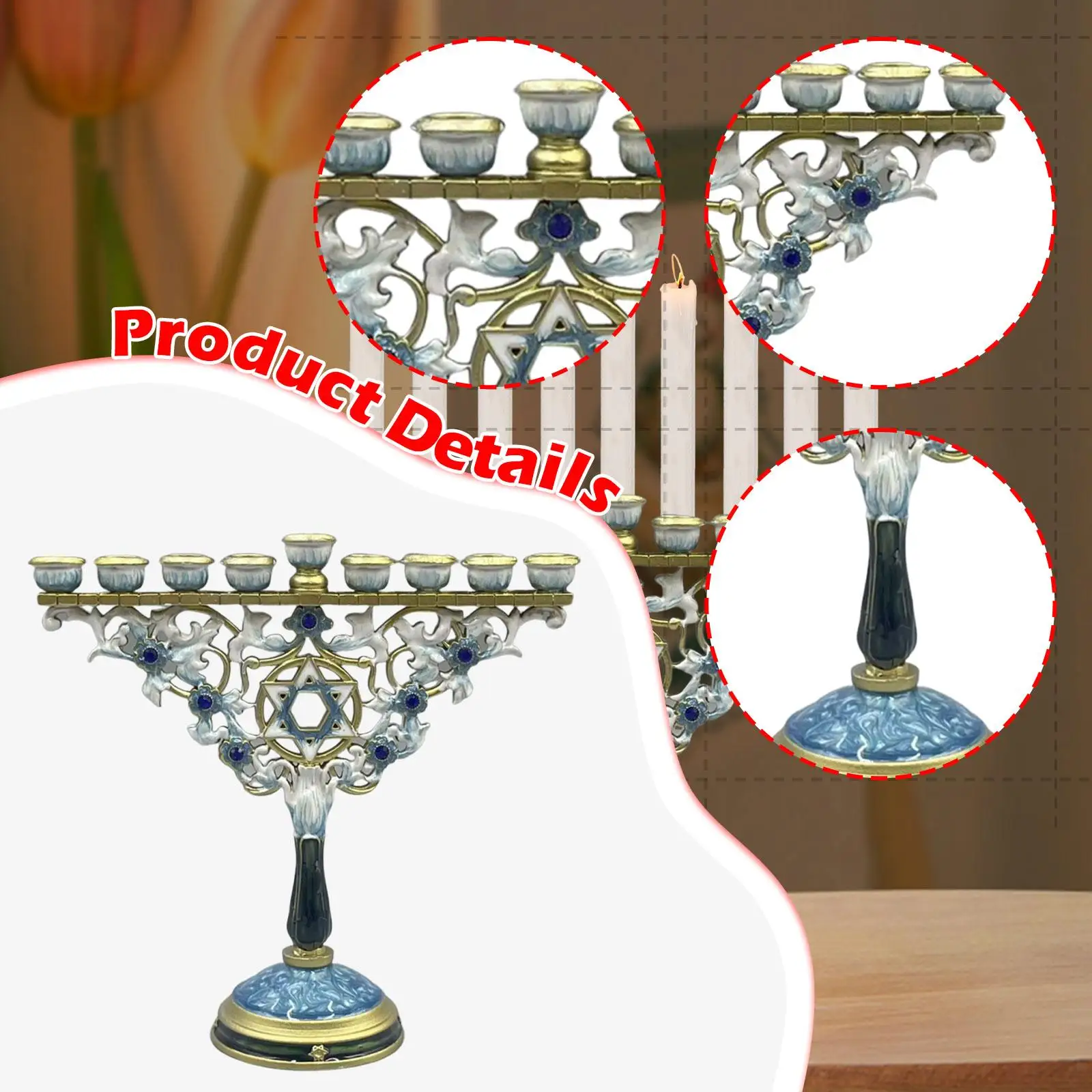 9 Branch Jewish Candle Holder Chanukah Decoration Accessories for Prayer Multifunctional Tabletop Ornament 7.2x6.7 Inches view 5