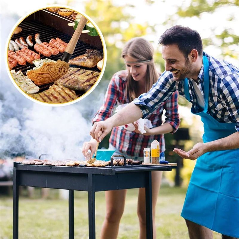 J1UL1N 6Pcs 18Inch Grill Basting Mop With 6 Extra Replacement Heads BBQ Sauce Basting Mops Brush With Long Wooden Handle Easy To