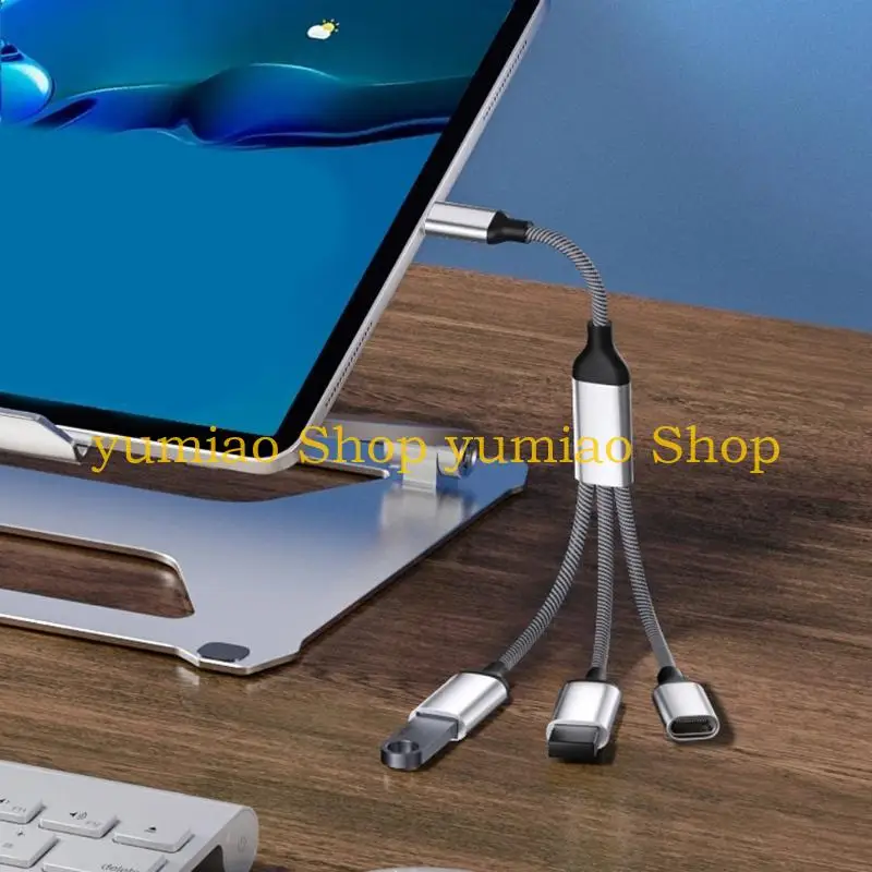 587B USB Splitter Cable,Type C 1 Male to 2xUSB 1xType C Extension Cord Connector