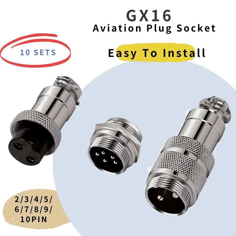 

10Sets GX16 Fixed Type and Butt Mobile Type Female&male Metal Aviation Plug Socket 2/3/4/5/6/7/8/9/10pin Electric Cable Terminal