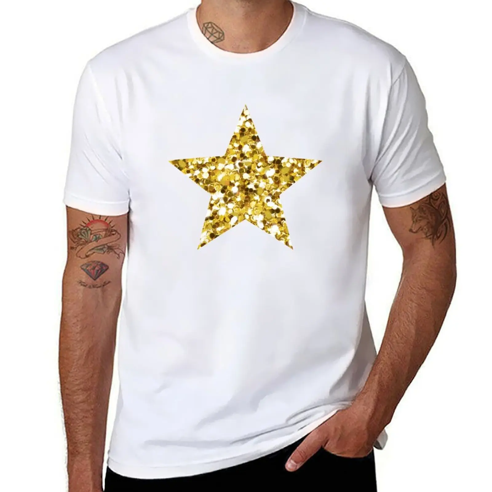 

Gold Sparkling Glitter Star T-Shirt t shirt man designer t shirts for man pack cotton T-Shirt