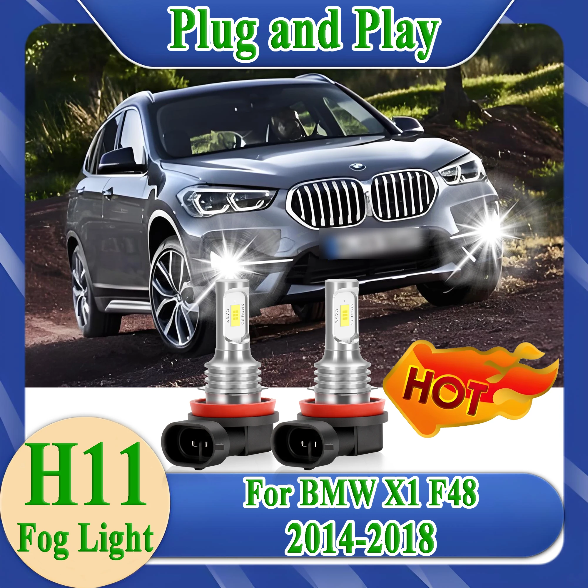 2PCS H11 LED Fog Light 6000K CSP Chips Super Bright For BMW X1 F48 Accessories 2014 2015 2016 2017 2018 Plug and Play Car Light