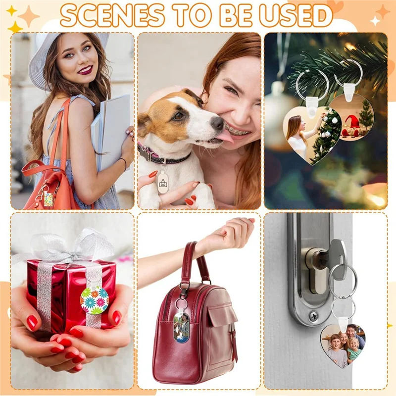 

ABRB-300 Pcs Sublimation Keychain Blanks Bulk Double Side Heat Transfer Sublimation MDF Blank Set With Keychain Rings