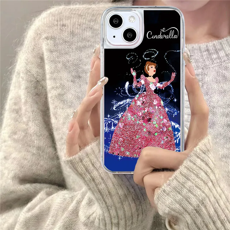 Hot Bling Glitter Snow White Cinderella Luxury Quicksand phone case for iphone 11 12 13 14 15 Pro Max cute cartoon cover