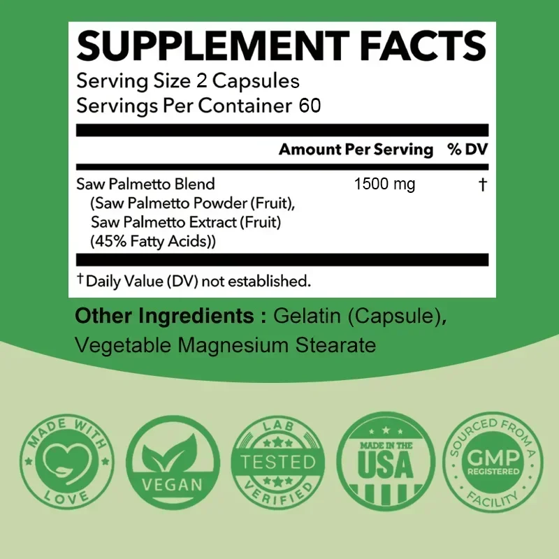 Saw Palmetto - Supports Urinary Tract and Prostate Health, Promotes Hair Growth, Boosts Immunity, Maintains Health and Vitality
