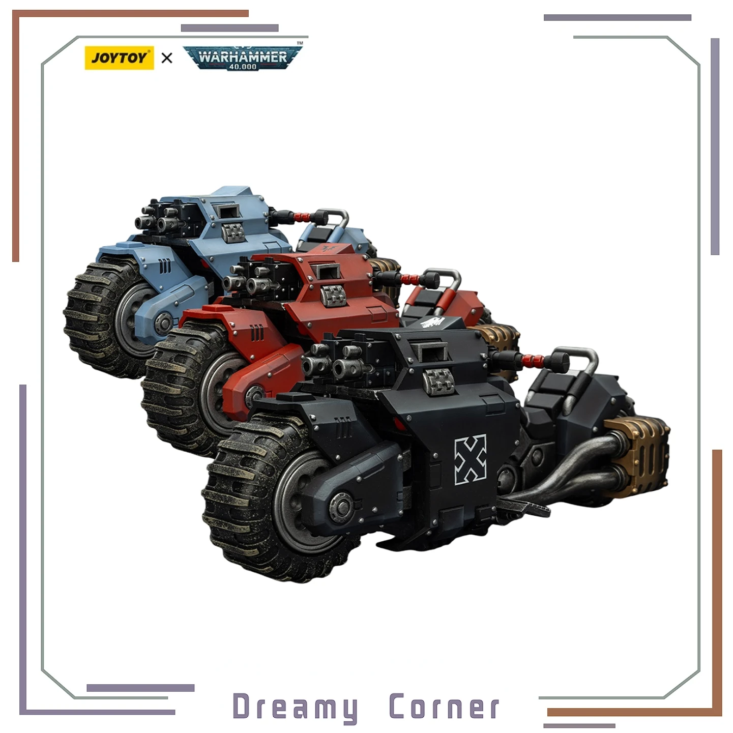 【In Stock】JOYTOY Warhammer 40K Blood Angels Space Wolves Raven Guard Raider-pattern Combat Bike Linked Bolt Rifles 3PCS 1/18
