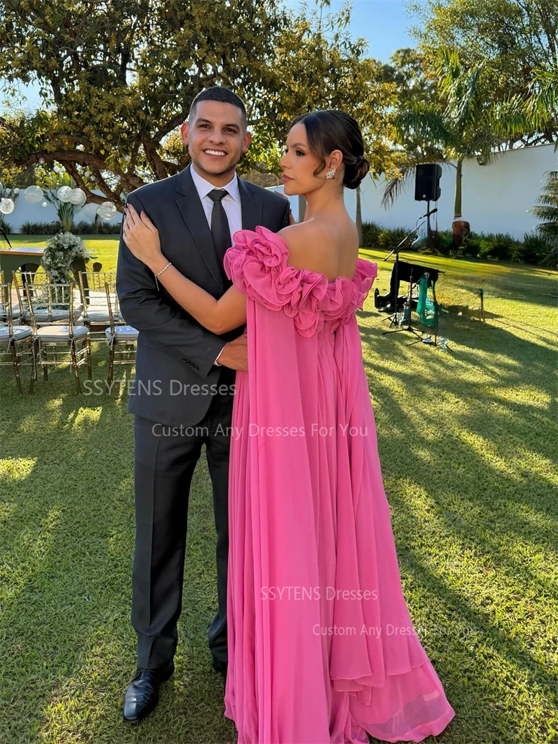 SSYTENS ชุดราตรีสีชมพูชายหาด แขนเสื้อแบบเดรป ชุดไปงานแต่งงาน ชุดราตรีงานเลี้ยง ชุดออกงานพิเศษ 2026 ชุดสำหรับโอกาสพิเศษ สามารถสั่งตัดได้