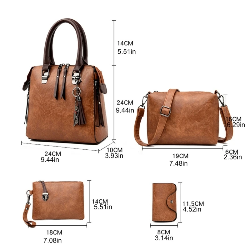 4-in-1 PU-leren handtassenset met crossbodytas Walelt-portemonnee voor moderne vrouwen