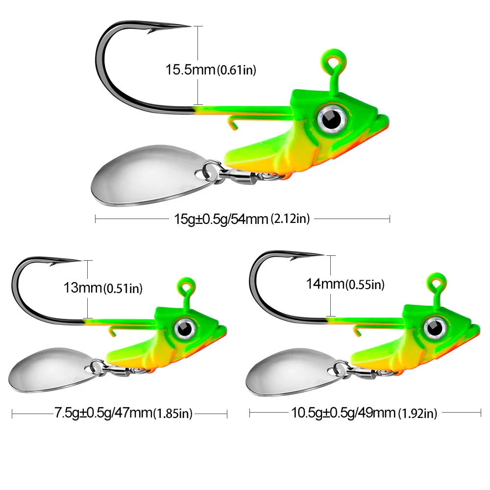 Señuelos de Pesca con cabeza plomada, anzuelos de Metal con lentejuelas giratorias que se hunden, 7,5g, 10,5g, 15g, 1 unidad