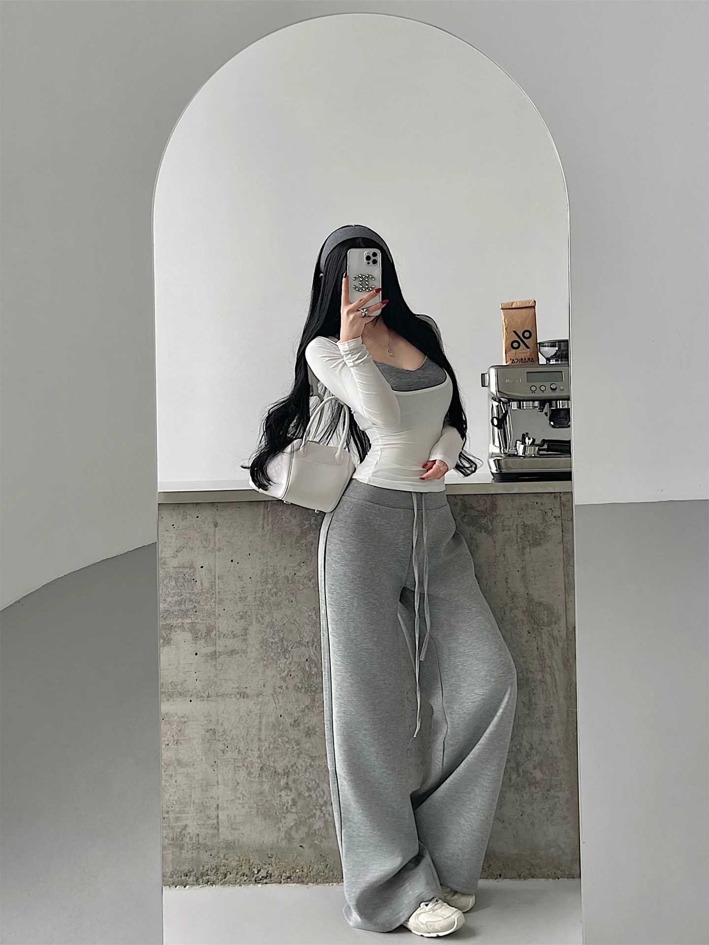 Young Girl Day Pure Desire Lazy Style Strap Bra Long Sleeve Cover up High Waist Casual Pants Floor Length Pants Set