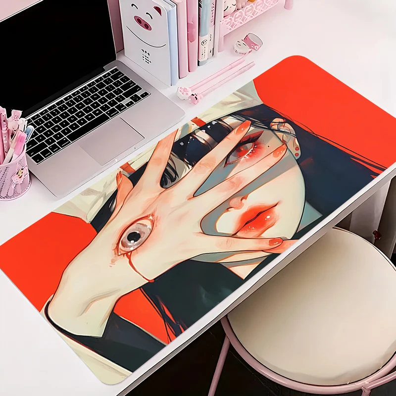 Mouse pad gamer antiderrapante diabo oni máscara anime tapete de mesa jogos acessórios para pc tablet grande hd mousepad teclado estendido