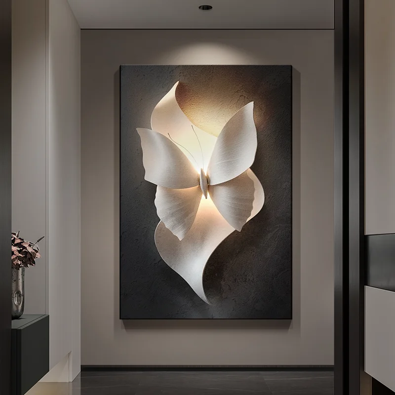 Customizable Butterfly Living Room Floor Decoration Painting Relief Sofa Background Wall Mural Painting Led Room Light