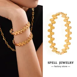 Women's Oval Beads Openable Bracelets Bangle In Stainless Steel 18k Gold PVD Plated Waterproof Cuff Bracelet Bangles For Women