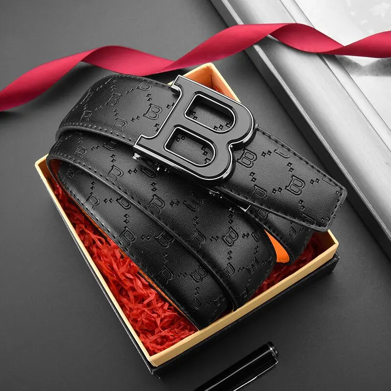 حزام رجالي فاخر وراقي بإبزيم أوتوماتيكي وحزام حفلات الشارع مطبوع على شكل حرف B