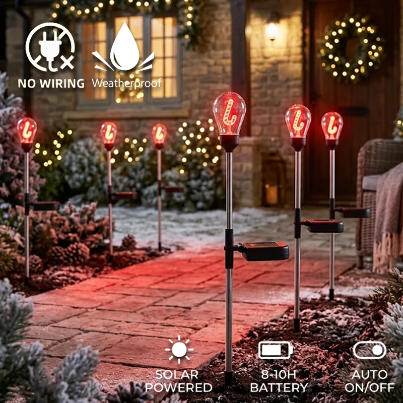 Christmas Solar Lamp Candy Snowflake Tungsten Wire Core Courtyard Lawn Lamp Garden Christmas Atmosphere Decorative Lamp