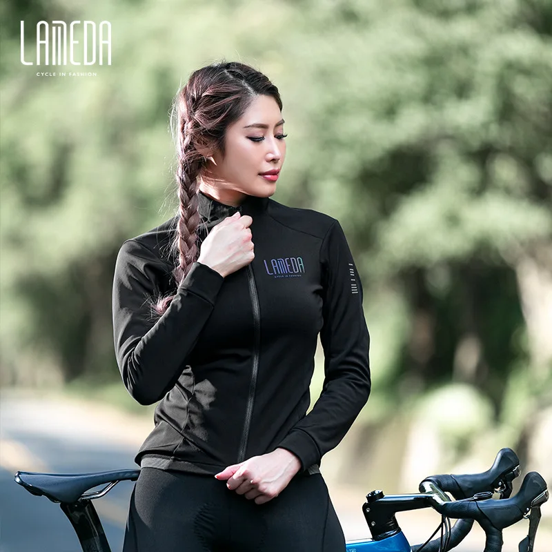 Lameda Women Cycle Jersey Autumn Winter Windproof Fleece Thermal Bike Jersey Plush Coat Road Mountain Bike Top Long Sleeve