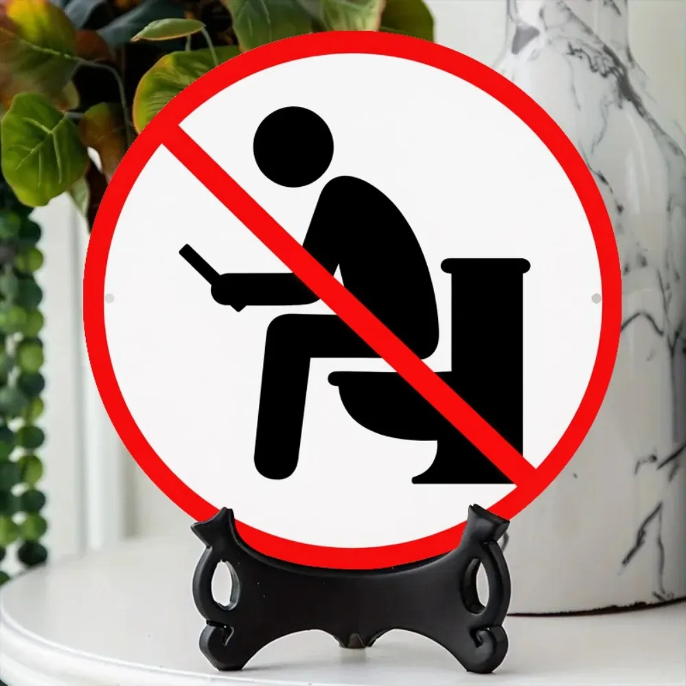 Funny No Phone On Toilet Warning Round Metal Tin Sign Wall Decor For Restroom Bathroom Art Plaque