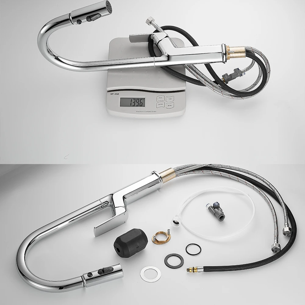 TOLM Gray Kitchen Faucet Pull Out Kitchen Sink Water Tap Single Handle Mixer Tap 360 Rotation chrome Kitchen Shower Faucet