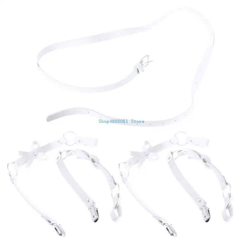 T3LC بولي Leather الجلود Bowknot الأشرطة عالية الخصر حزام الرباط مع كليب مثير تسخير الجسم عبودية الملابس الداخلية الحمالة حزام