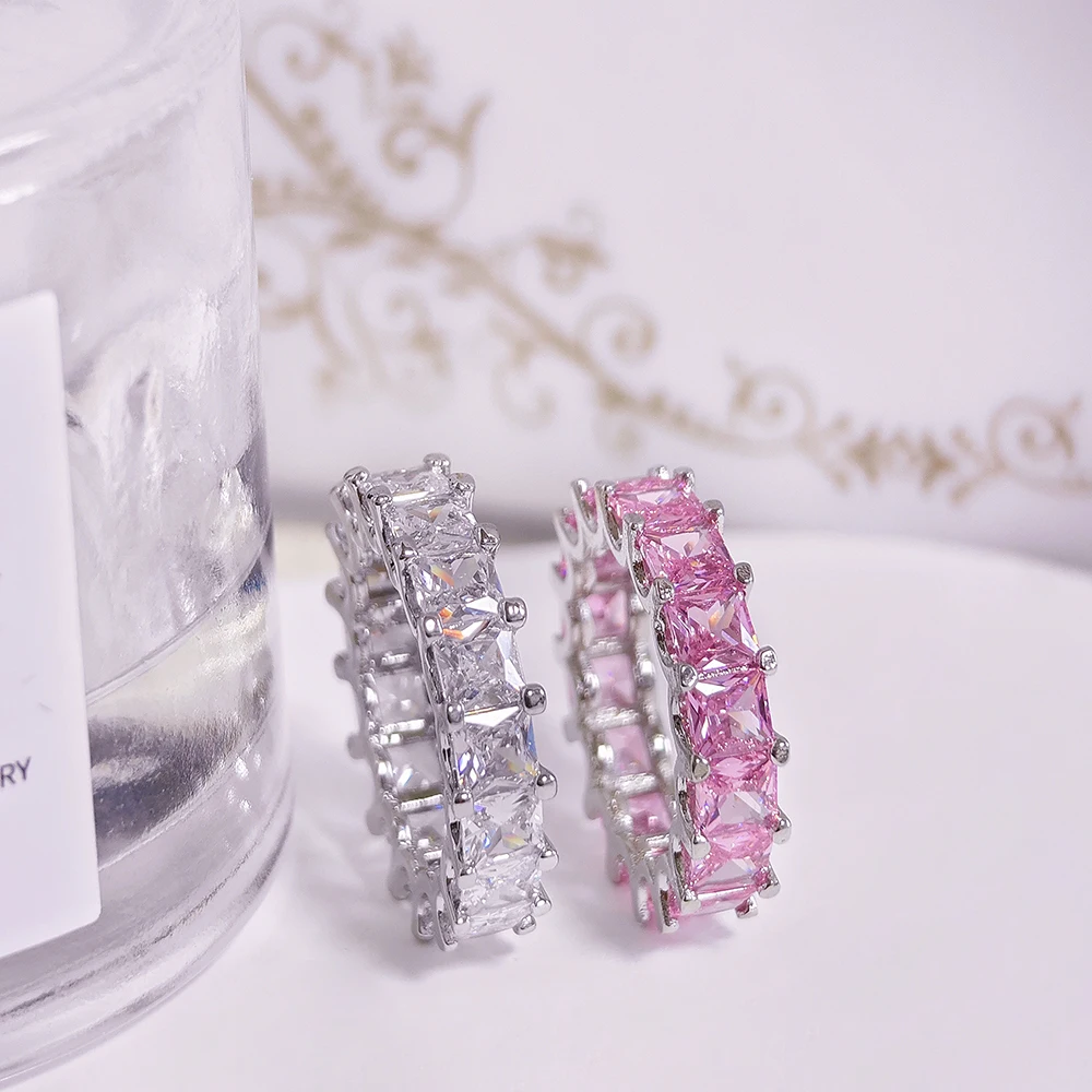 Luxury Pink Silver Color Aesthetic Wedding Band Eternity Ring for Women Gift Finger Lots Jewelry R4816 image 4