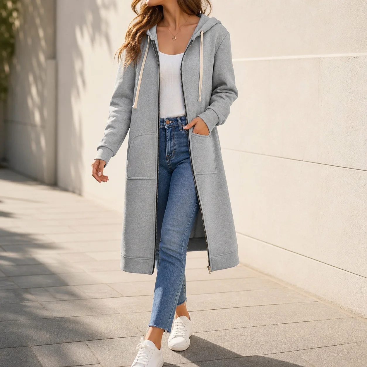 Women's Elegant Hooded Color Block Cardigan Medium Weight Zipper Oversized Winter Spring Autumn Jacket for Women Casual Comfort
