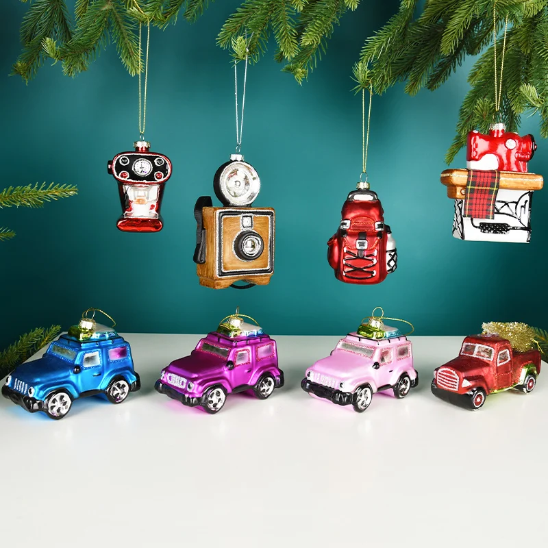 Christmas decorations glass painted car coffee machine backpack camera pendant Christmas tree layout creative pendant