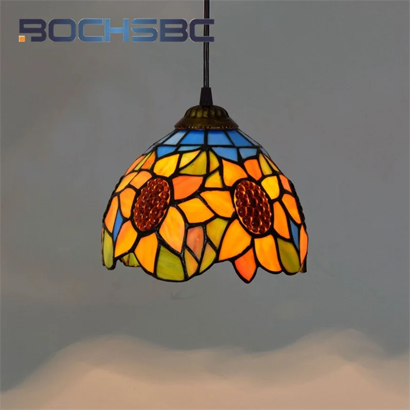 BOCHSBC Tiffany stained-glass chandelier Garden style Art Deco Living room Dining Room Bedroom hallway Sunflower suspended light