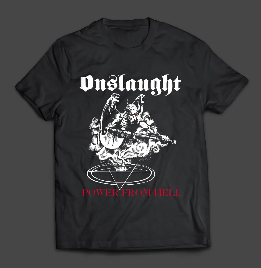 Черная рубашка унисекс из тяжелого хлопка Vtg ONSLAUGHT - Power From Hell