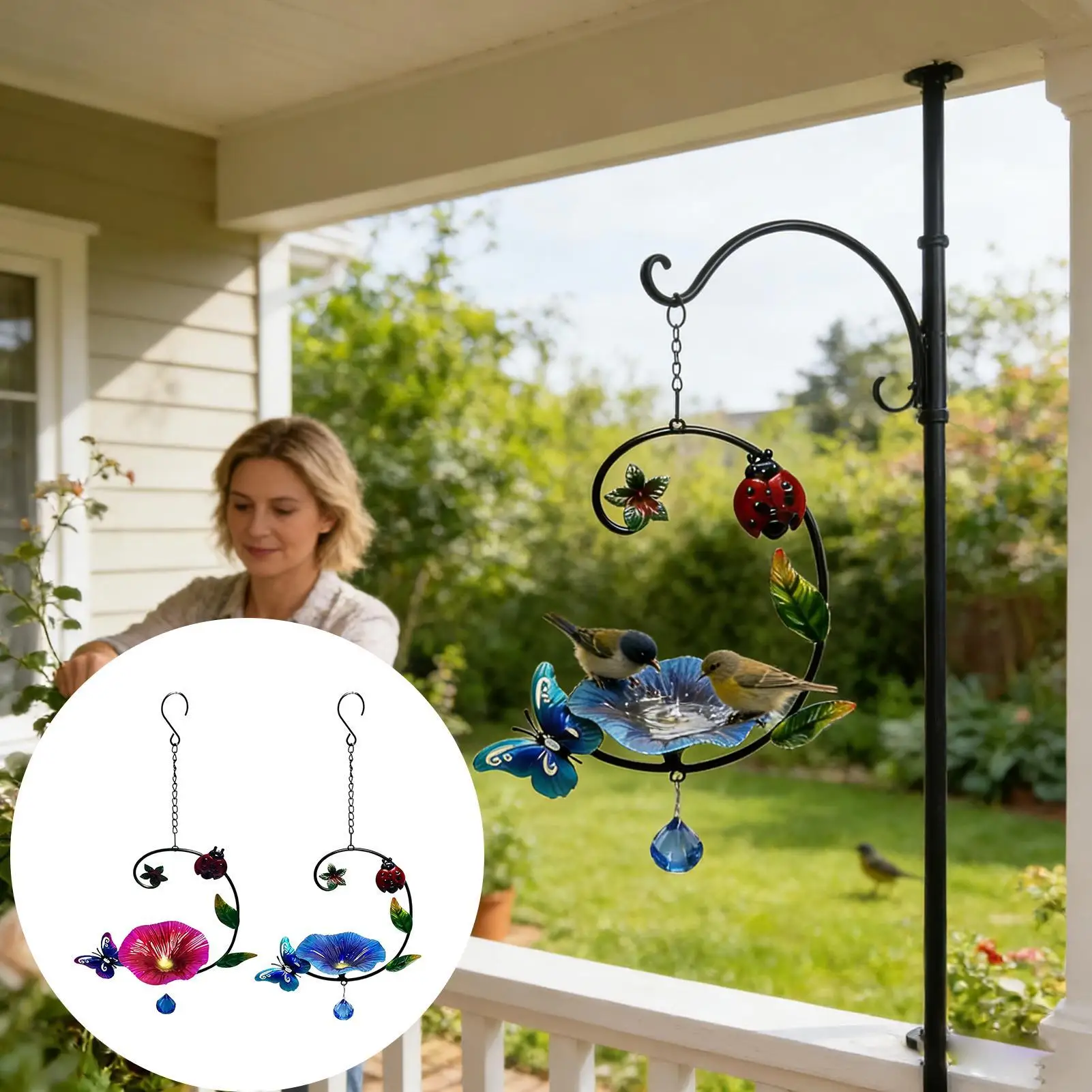 Bird Baths For Outdoors Iron Flower Garden Decor Yard Wild Bird Feeder Tray For Backyard Patio Garden Lawn Porch Window Fence