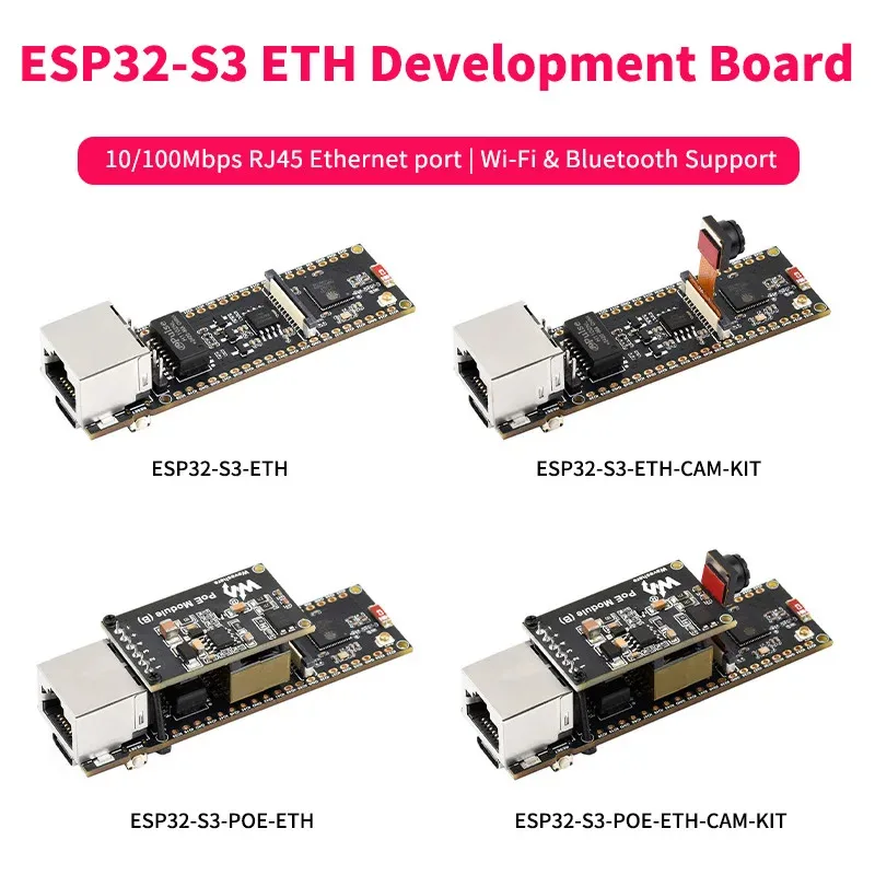 

ESP32-S3 Плата разработки ETH Двухъядерный процессор 240 МГц Порт Ethernet RJ45 Wi-Fi и Bluetooth Камера Функция PoE Дополнительно