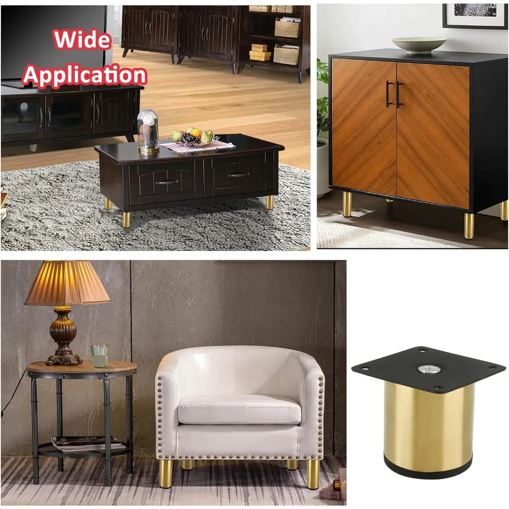 مجموعة من 4 أرجل أثاث من الفولاذ المقاوم للصدأ 3 بوصة / 80 مم، أرجل خزانة ذهبية أقدام مطبخ مستديرة، أرجل بديلة معدنية للخزانة #6