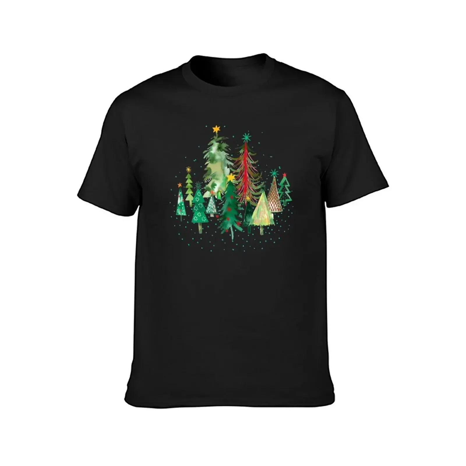 Pines and spruces forest - Christmas trees decorations pattern- Red green T-Shirt rapper graphic tees t shirts men