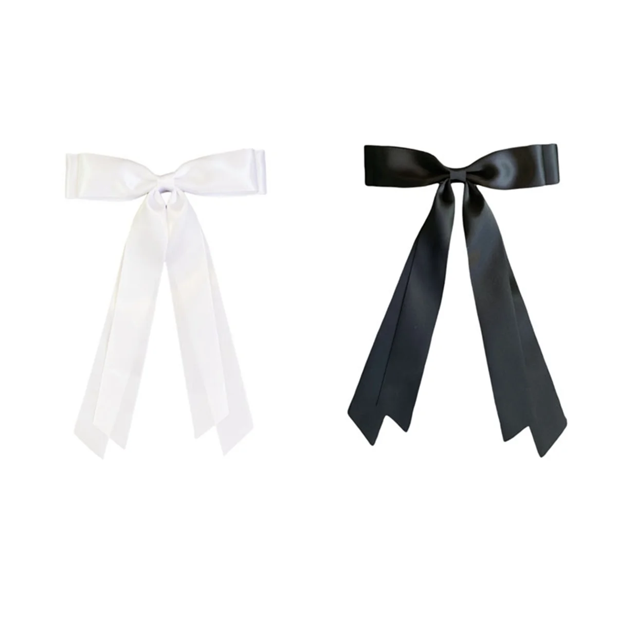 2Pcs Hair Bows for Women,Bow Hair Clips Barrette with Long Silky Satin Hair Ribbons for Women Girls-White&Black