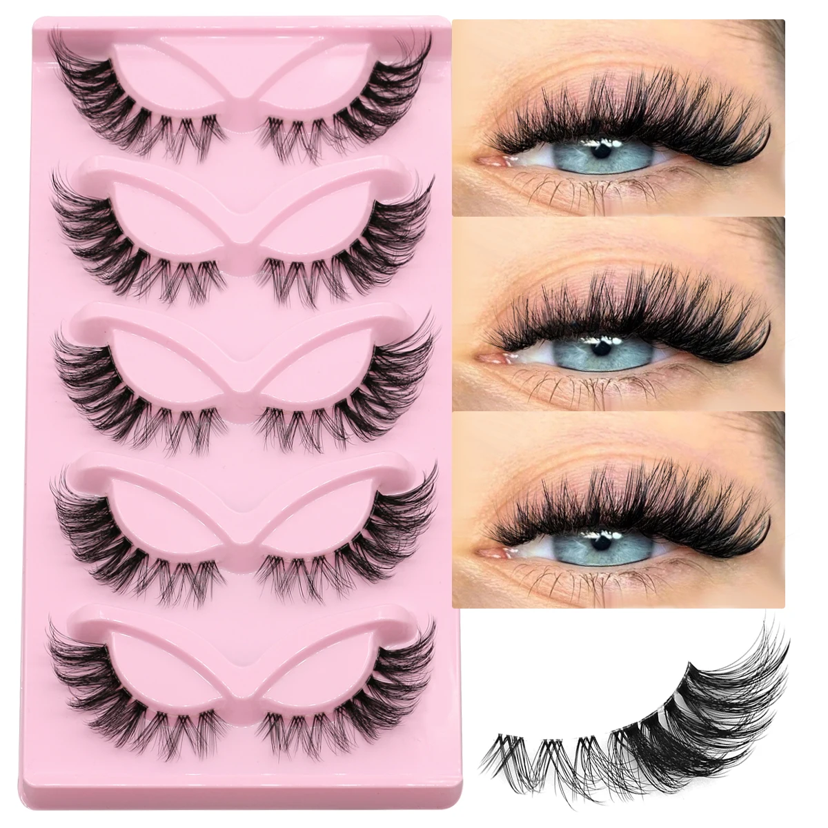 GROINNEYA 5 Pairs Cat Eye Lashes Natural Look False Eyelashes Soft Faux Mink Lashes Eye Makeup Volume Eyelash Extension