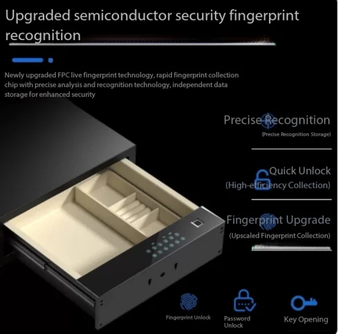 Fingerprint and Password Safe, Mini Hidden Drawer Family Safe - Small Wardrobe Lock Box