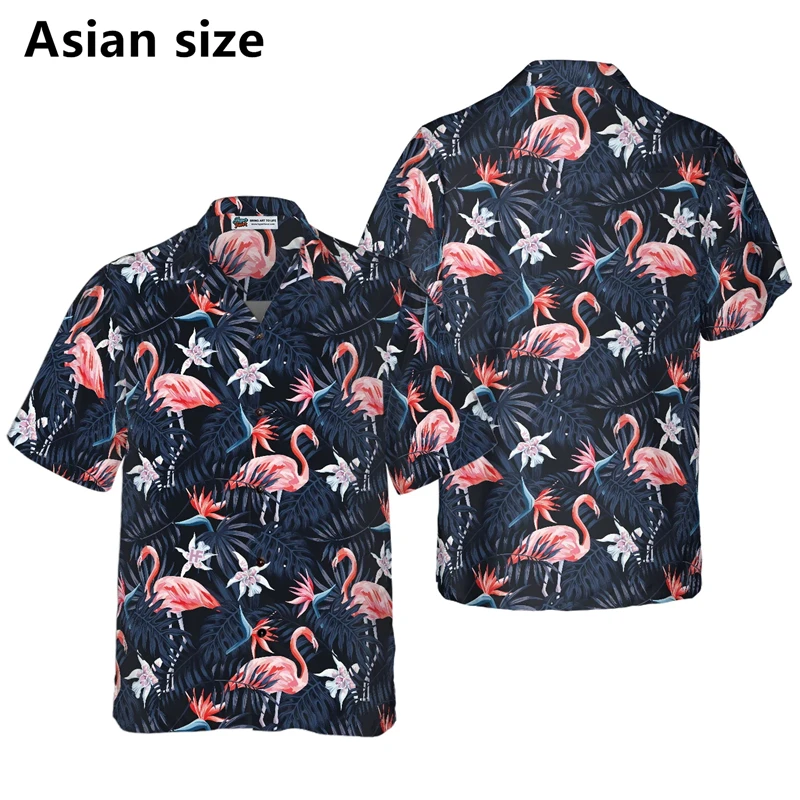 Flamingo Graphic Hawaiian Shirts For Men Women Summer Men's Button Shirt 3D Print Fashion Blouse Short Sleeve Vacation Blouse