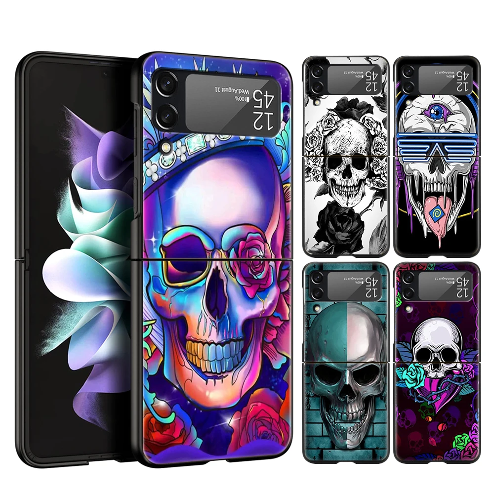 

Fashion Skull Phone Cover For Samsung Galaxy Z Flip 4 Case Black For Samsung Z Flip 3 Hard PC Luxury Foldable Shell Fundas Coque