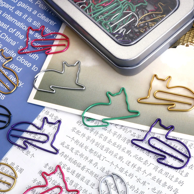 Boxed Creative paperclip office supplies Color Cartoon Cat Shape Metal Animal Special-shaped Spot Black Binder Gold Paper Clip